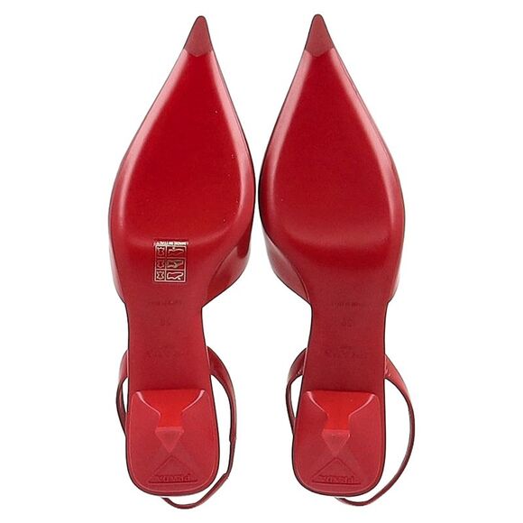Prada Logo-Plaque Slingback Kitten-Heel Pumps in Red Leather - Picture 6 of 6